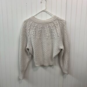 American Eagle Outfitters Textured cable Knit cropped white cozy fall Sweater